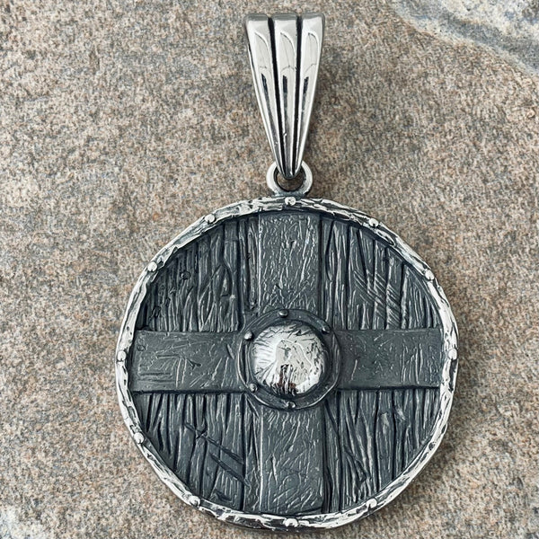 Sanity Jewelry Necklace "Sanity's Combo" - Viking Shield Pendant (488) & Daytona Beach Chain 1/4 inch wide