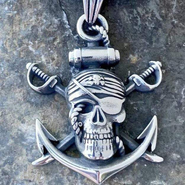 Sanity Jewelry Pendant "Sanity's Combo" - 1 Eyed Pirate & Anchor (224) with Daytona Beach Chain  1/4 inch wide