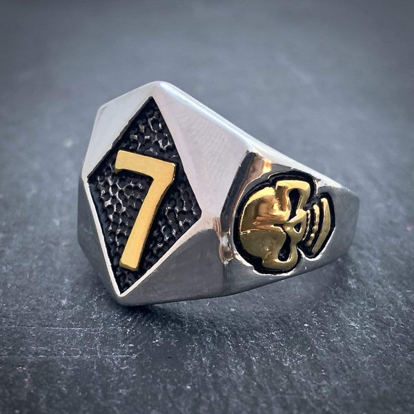 Sanity Jewelry Skull Ring 7 Ring - Black & Gold - Sizes 8-17  - R152