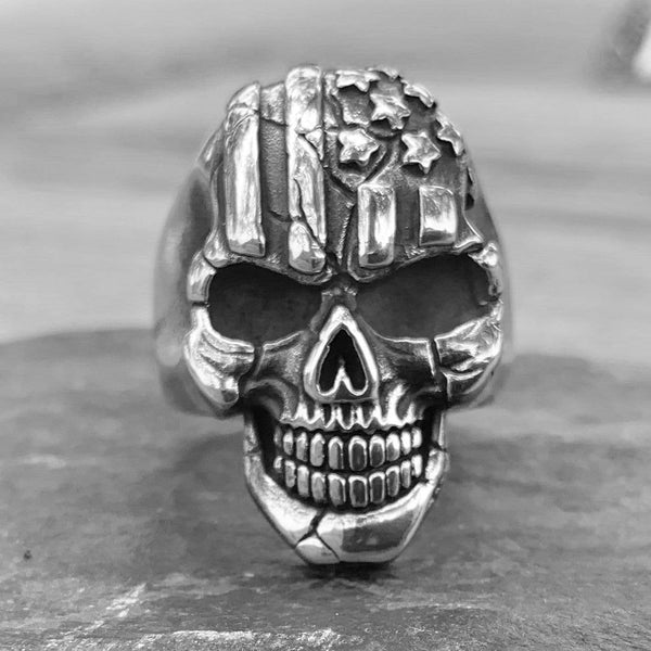 Sanity Jewelry Skull Ring American Flag Skull Ring - Sizes 9-18 - R103