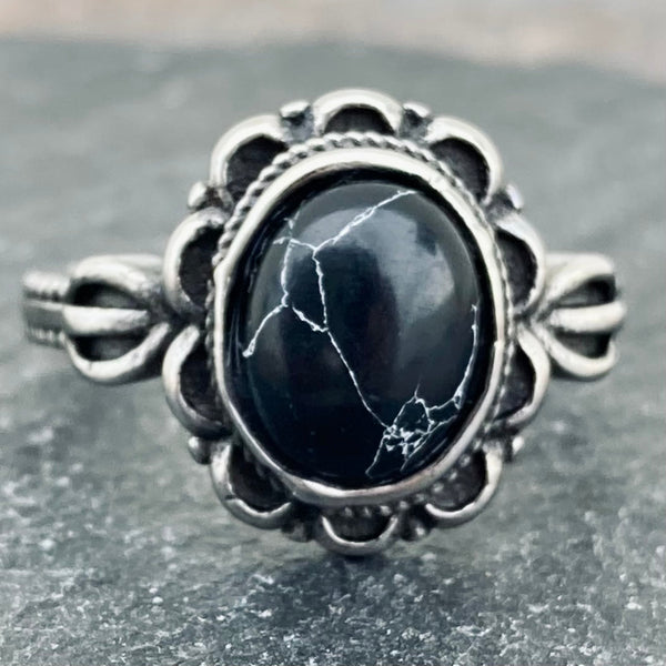 SANITY JEWELRY® Skull Ring Antique Black Stone Ring - Sizes 4-11 - R234