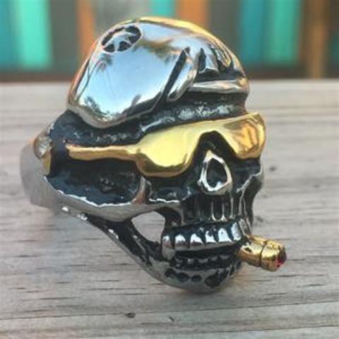 Sanity Jewelry Skull Ring Beret & Gold Sunglasses Skull Ring - Sizes 8-16 - R06