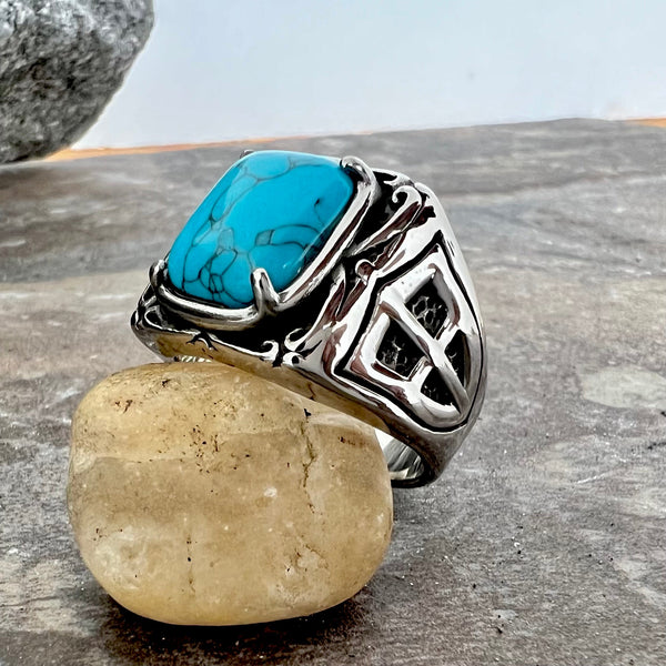 Sanity Jewelry Skull Ring "Blue Stone" - Crusader - Sizes 8-20 - R80