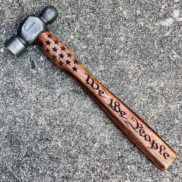 Sanity Jewelry Steel President's Gavel - Edition 2 - We The People Ball Peen - Damascus with Wooden Handle - 13 inch - HAM06