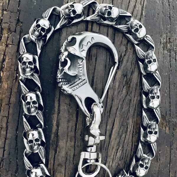 Sanity Jewelry Wallet Chain "Road Warrior" Skull Wallet Chain- Links made of Skulls - RWWC02