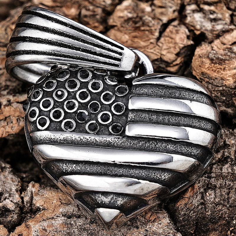 Sanity Jewelry 2mm 16” Rope Necklace American Flag Heart - 3D Stainless - Pendant - Rope Necklace or Omega - 303