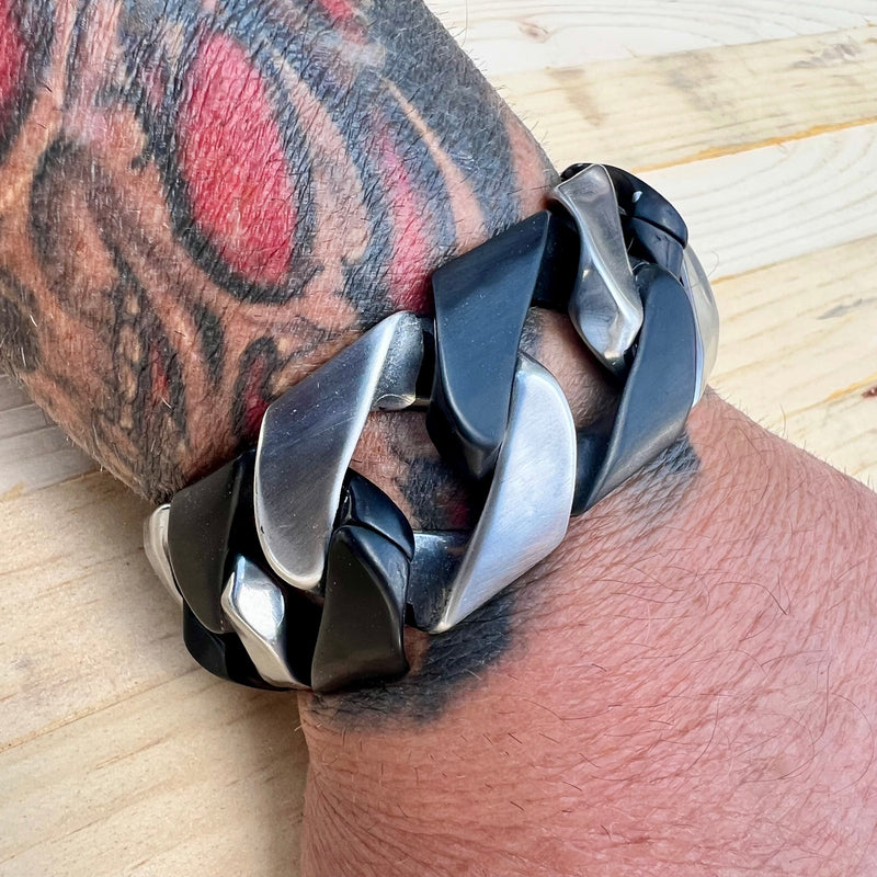 Sanity Jewelry Bracelet Bagger Bracelet - 2 Tone Brushed Silver/Matte Black - 1.25" Wide - The Classic - B17