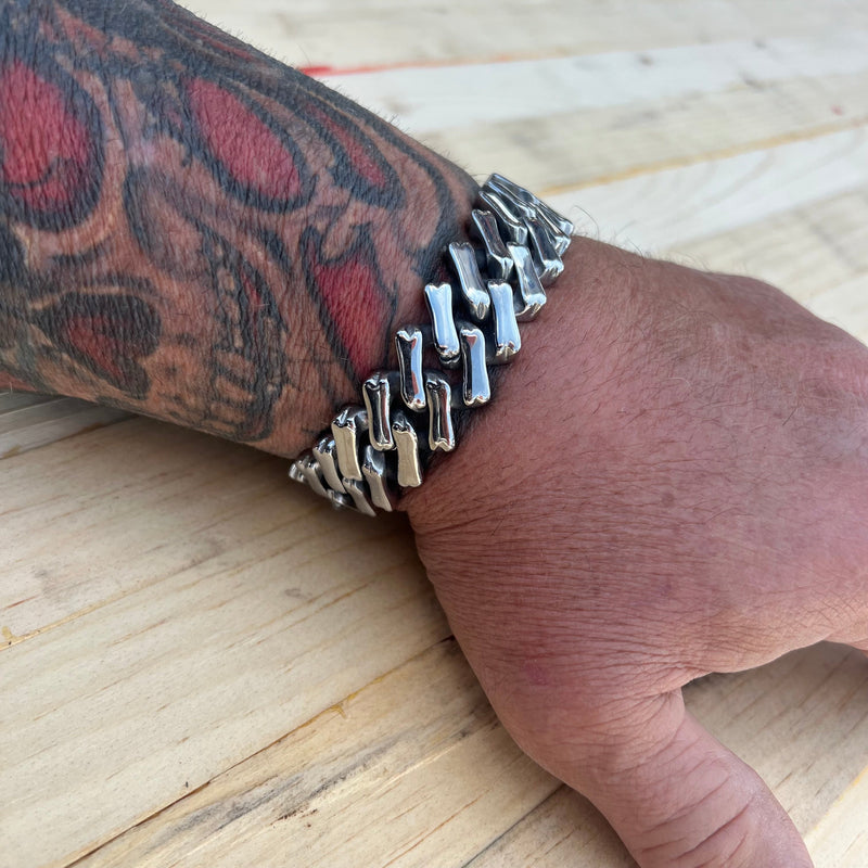 Bagger Bracelet - "EASY BIKER" - Bonez - Polished - 3/4 Inch wide - B127