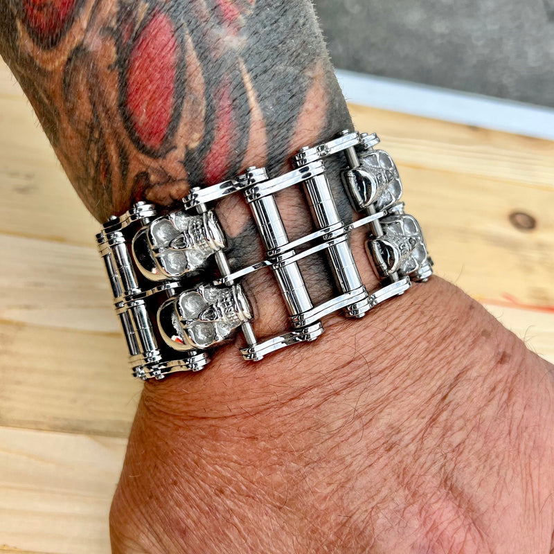 Motorcycle Chain Bracelet - Triple Chain - Silver - B66