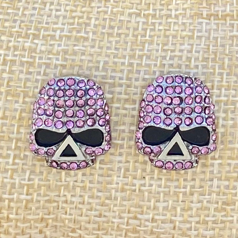 Sanity Jewelry Earrings Bling Skull Earrings - Pink Stone - Small Stud - 2596E