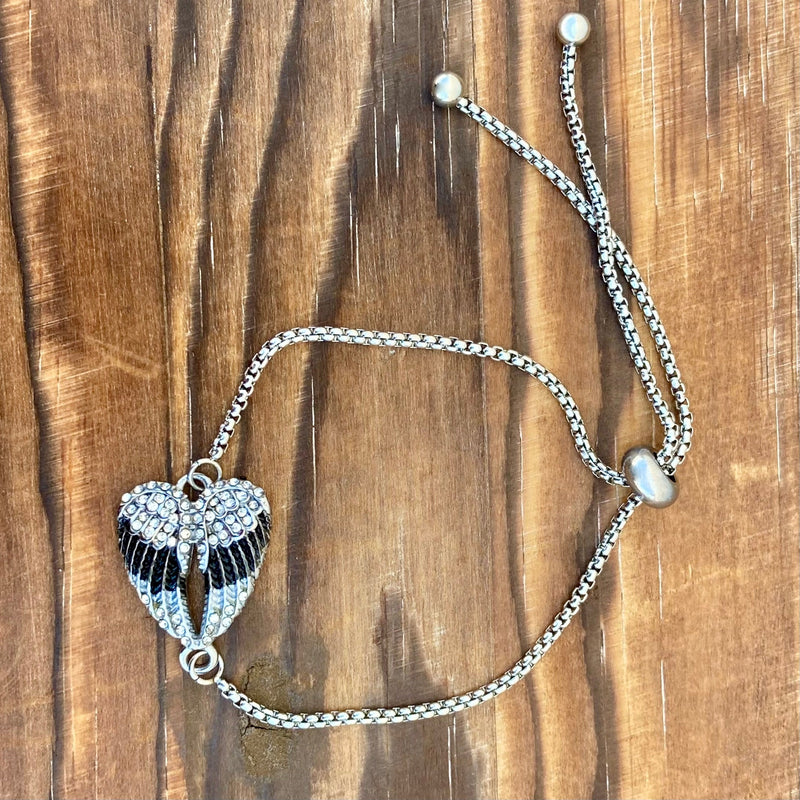 Sanity Jewelry Ladies Necklace Angel Heart Wing - Bracelet - Black w/White Stones - SK2537B