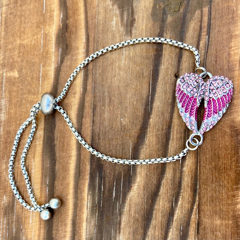 Sanity Jewelry Ladies Necklace Angel Heart Wing - Bracelet - Pink Stones - SK2538B