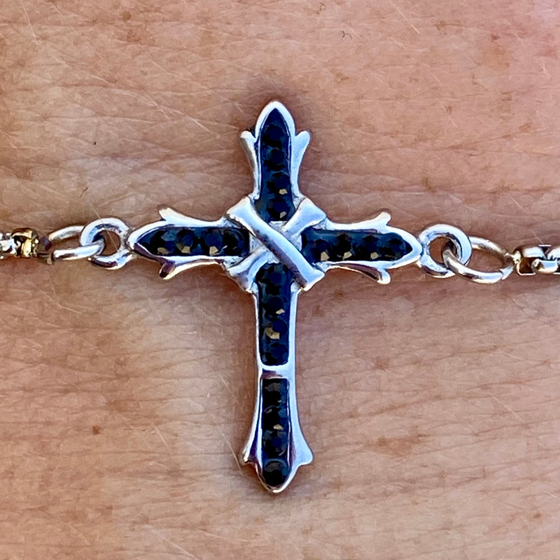 Sanity Jewelry Ladies Necklace Bling Cross - Black Stone - Bracelet - 2605B