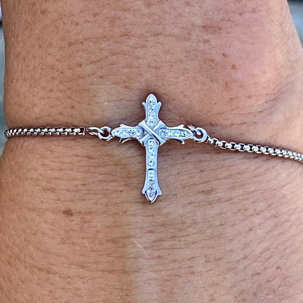 Sanity Jewelry Ladies Necklace Bling Cross - White Stone - Bracelet - 2604B
