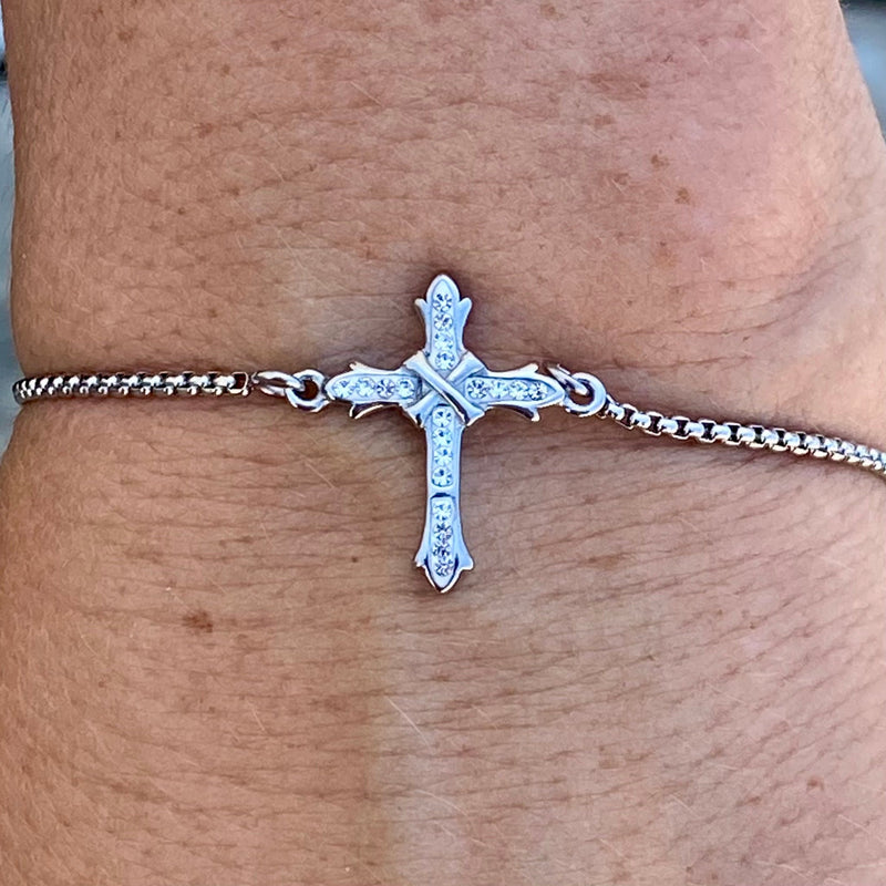Sanity Jewelry Ladies Necklace Bling Cross - White Stone - Bracelet - 2604B