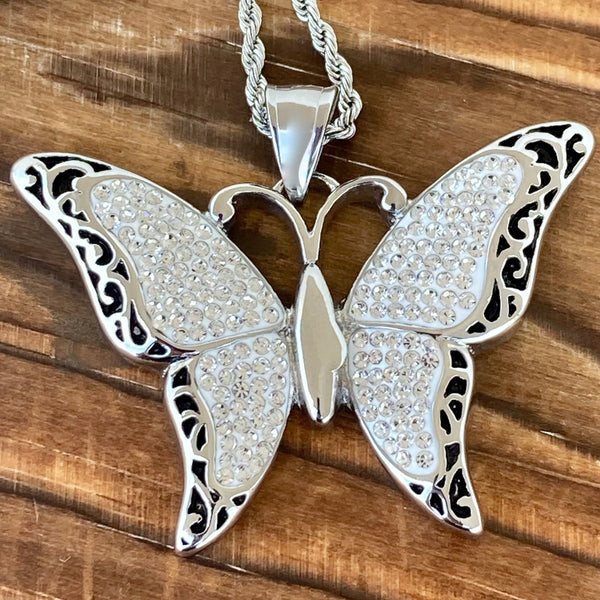 Sanity Jewelry Ladies Necklace Crystal Butterfly - Pendant & Rope Necklace or Omega - SK2581