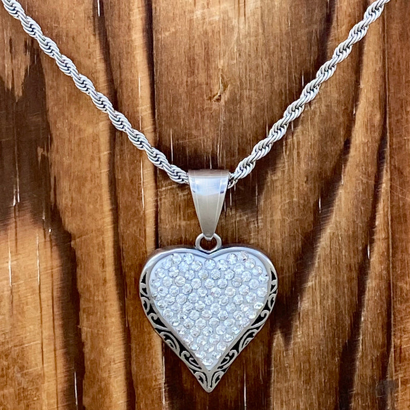 Sanity Jewelry Ladies Necklace Crystal Heart Mini Pendant - White - Rope Necklace - AJ01M