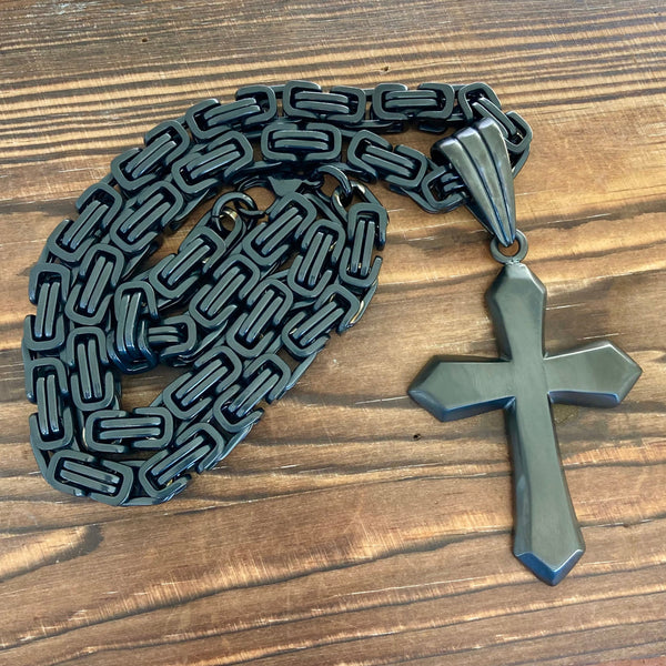 Sanity Jewelry Necklace 22” Black "Sanity's Combo" - Cross - Charcoal Shiny Cross Pendant - Necklace (484)