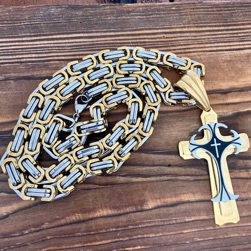 Sanity Jewelry Necklace 22” Gold & Silver "Sanity's Combo" - Cross - Risen Cross Gold & Silver Cross Pendant - Necklace (822)