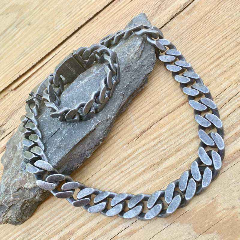Sanity Jewelry Necklace 22 inches Bagger Necklace - "EASY BIKER" - Galvanized - 3/4 Inch wide