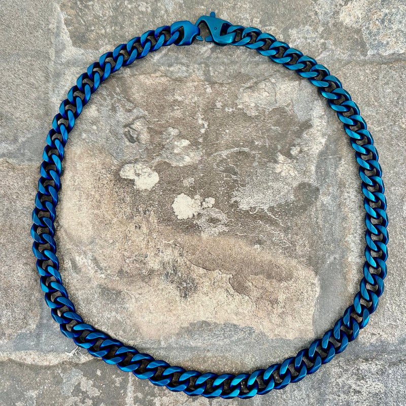 SANITY JEWELRY® Necklace 22 inches Necklace - Diamond Cut Cuban Link - Blue Stainless - 3/8" Wide - CN04