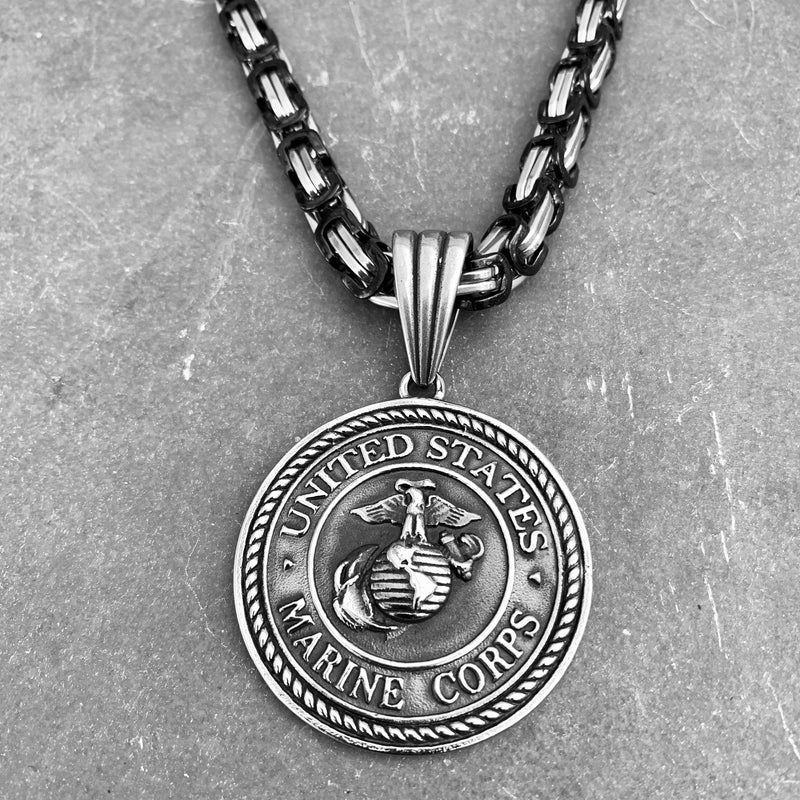 Sanity Jewelry Necklace 22" Silver & Black US Marine Pendant - Necklace (715)