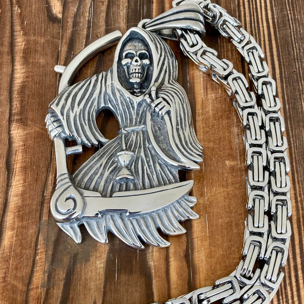 Sanity Jewelry Necklace 22” Silver Grim Reaper & Scythe LG Pendant - Necklace (829)