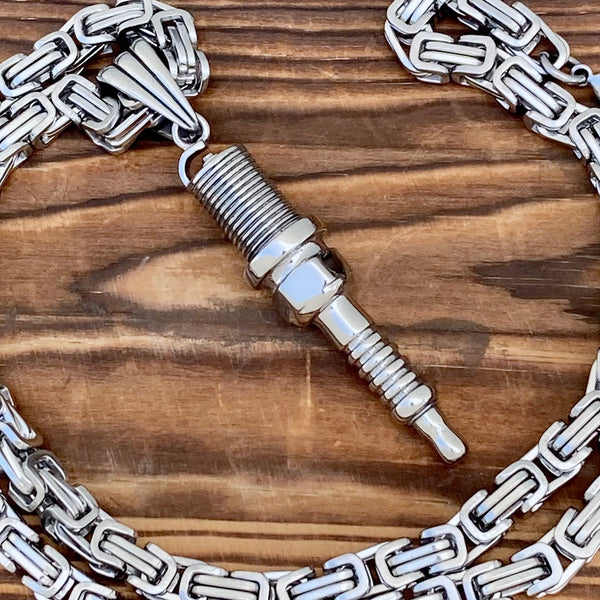 Sanity Jewelry Necklace 22” Silver Spark Plug - Polished - Pendant - Necklace (313)