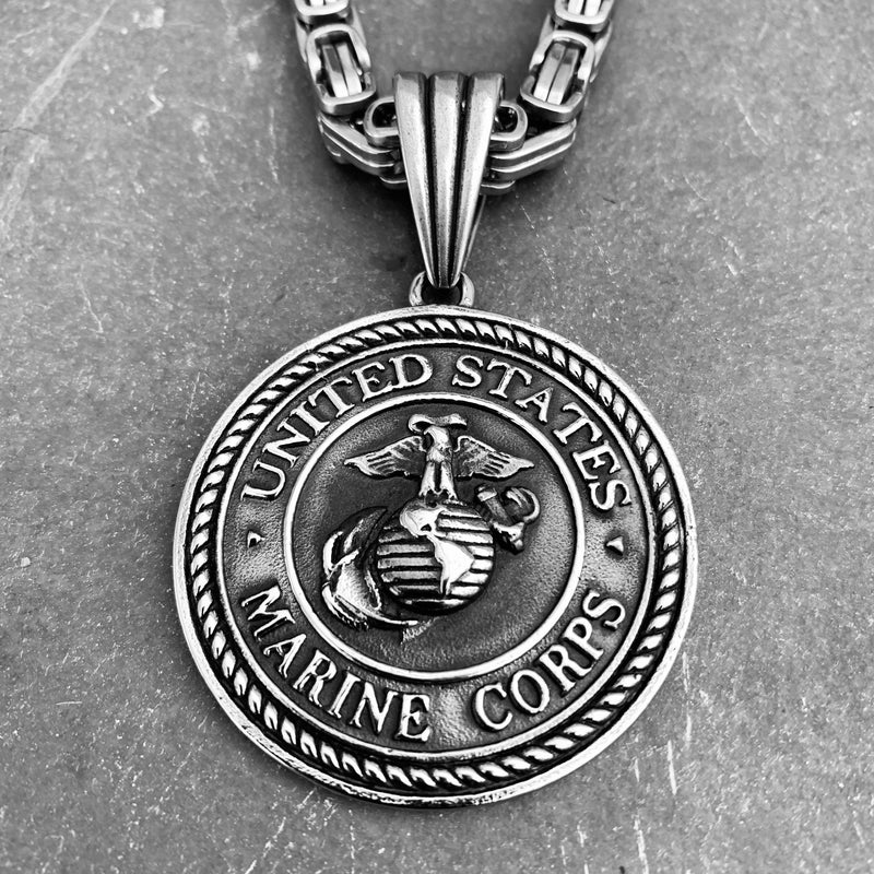 Sanity Jewelry Necklace 22” Silver US Marine Pendant - Necklace (715)