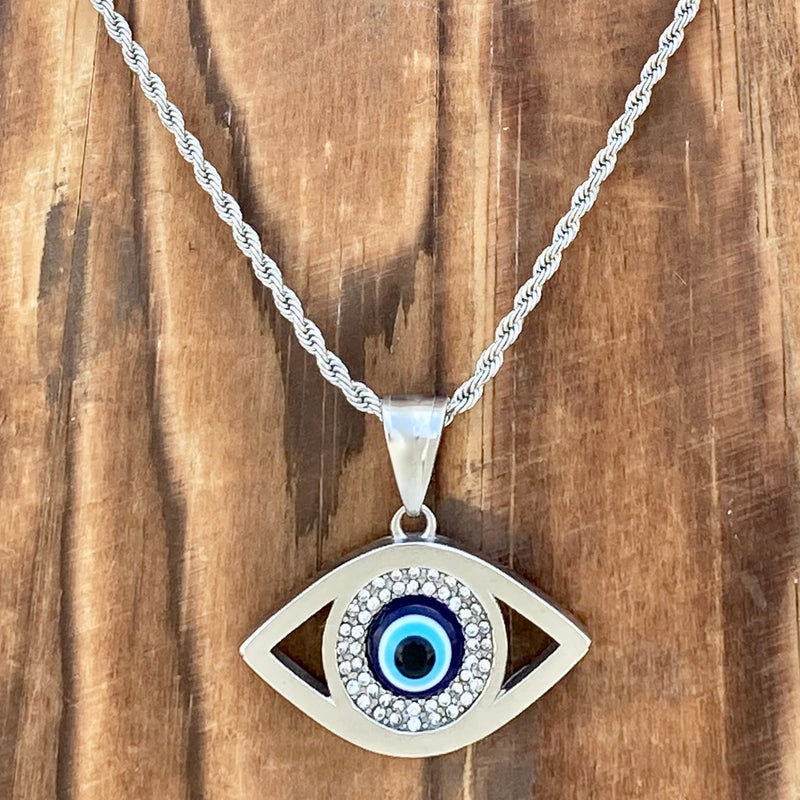 Sanity Jewelry Necklace 2mm 16” Rope Necklace Evil Eye Pendant - Rope Necklace - AJ05