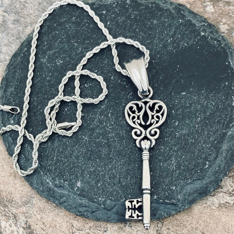 Sanity Jewelry Necklace 2mm 16” Rope Necklace "Key" - Key To My Heart Pendant - Rope Necklace or Omega - SK2609