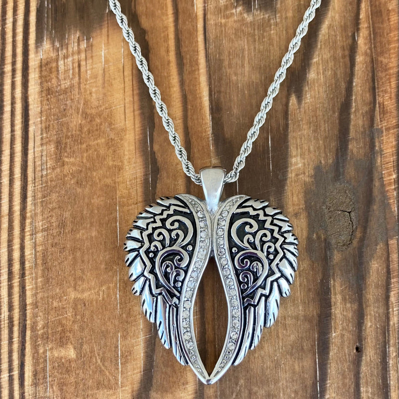 Sanity Jewelry Necklace Angel Heart Wings Pendant - Silver Bling Wings - Custom - Rope Necklace- LAP036