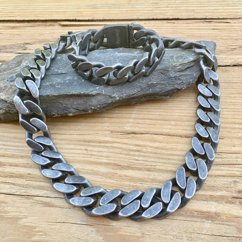 Sanity Jewelry Necklace Bagger Necklace - "EASY BIKER" - Galvanized - 3/4 Inch wide