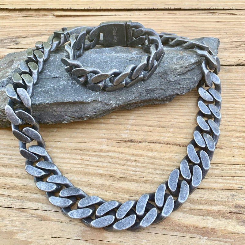 Sanity Jewelry Necklace Bagger Necklace - "EASY BIKER" - Galvanized - 3/4 Inch wide