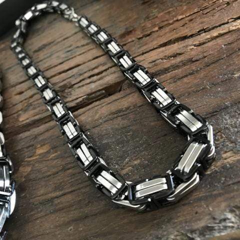 Sanity Jewelry Necklace Daytona - Silver & Black - Road King - 3/4 inch wide