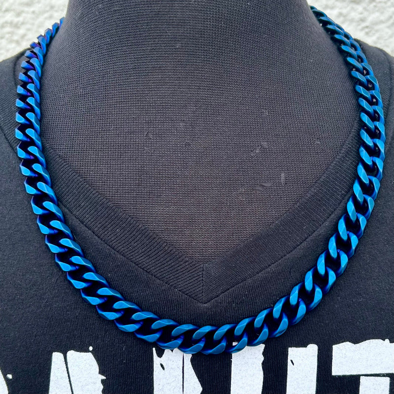 SANITY JEWELRY® Necklace Necklace - Diamond Cut Cuban Link - Blue Stainless - 3/8" Wide - CN04
