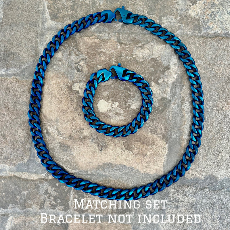 SANITY JEWELRY® Necklace Necklace - Diamond Cut Cuban Link - Blue Stainless - 3/8" Wide - CN04