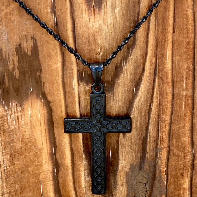 Sanity Jewelry Necklace "Sanity's Combo" - Cross - Celtic Knot Cross - Black Pendant & Rope Necklace (230)