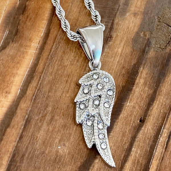 Sanity Jewelry Pendant 2mm 16” Rope Necklace Mini Angel Wings - Pendant - Rope Necklace - White Bling - SK2235
