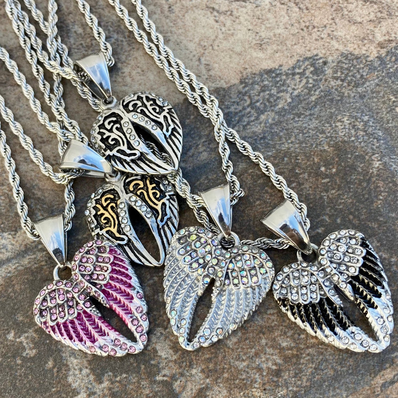 Sanity Jewelry Pendant Angel Wing Heart Mini - Pendant - Rope Necklace - Rainbow Stone - SK2539C