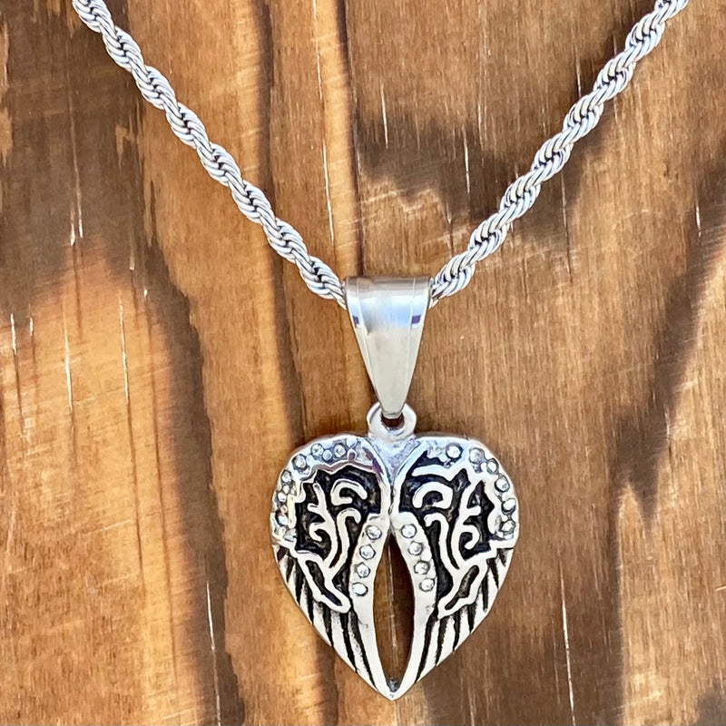 Sanity Jewelry Pendant Mini Angel Wing Heart - Pendant - Chain - Silver Bling - 036C