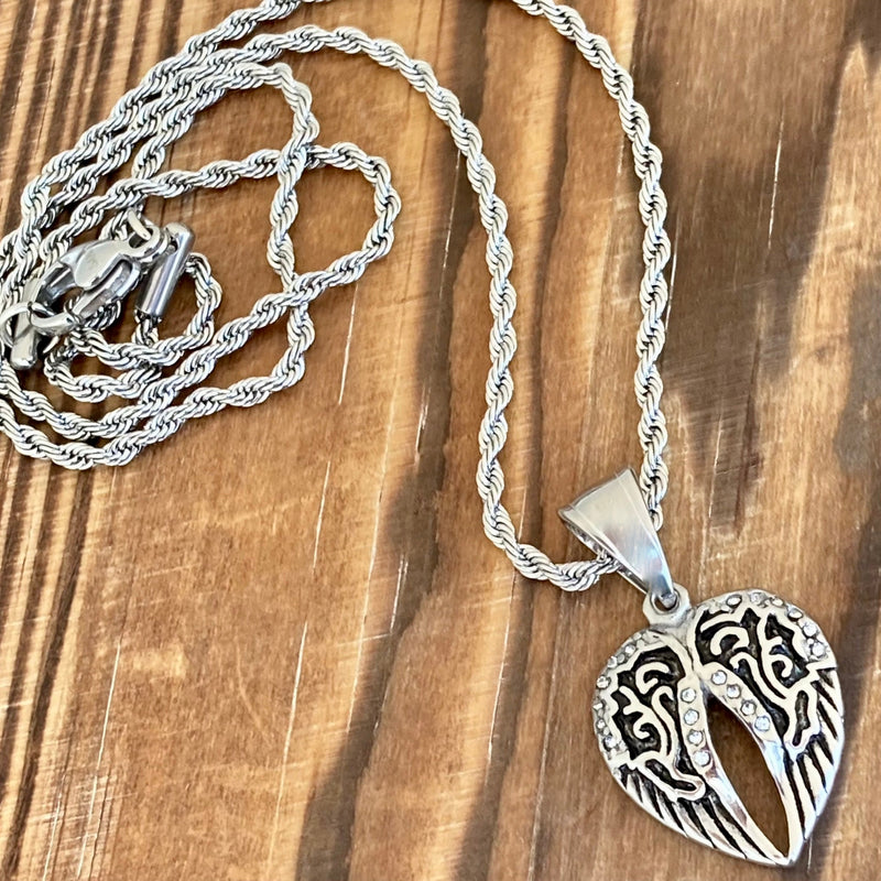 Sanity Jewelry Pendant Mini Angel Wing Heart - Pendant - Chain - Silver Bling - 036C