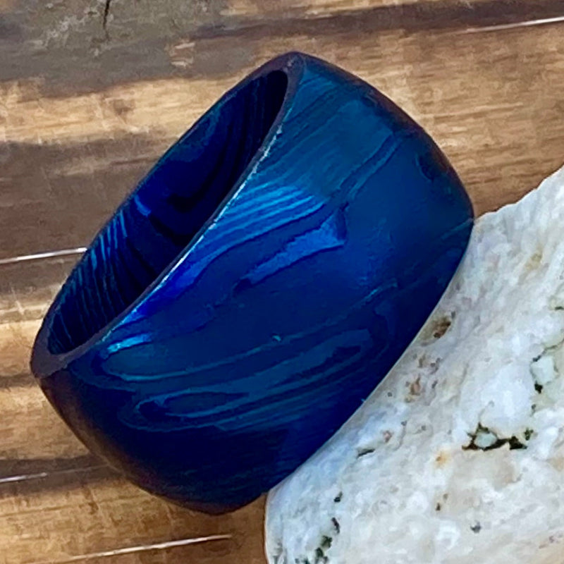 SANITY JEWELRY® Ring 8 Damascus Steel Ring - Blue/Black - Sizes 8-16 - R215