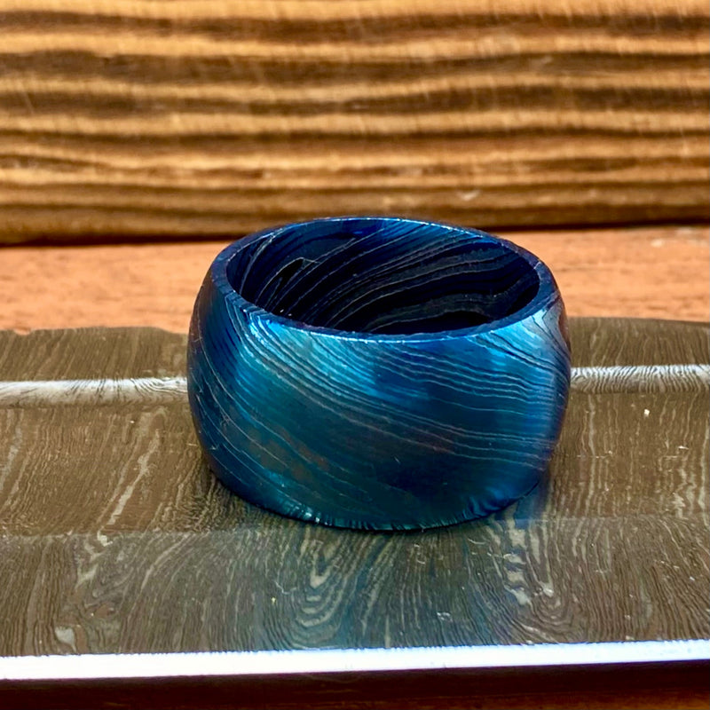 SANITY JEWELRY® Ring Damascus Steel Ring - Blue/Black - Sizes 8-16 - R215