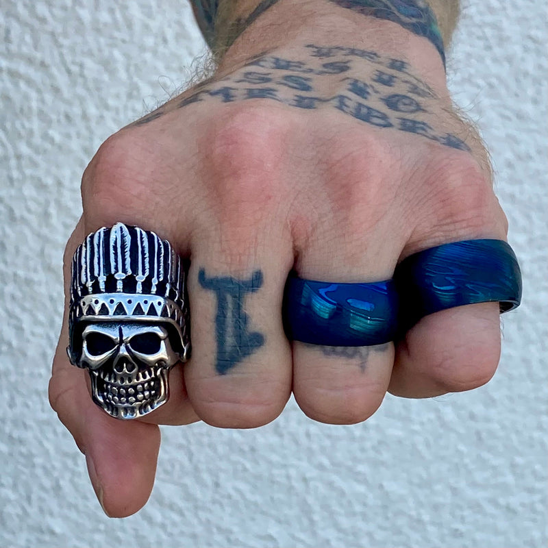 SANITY JEWELRY® Ring Damascus Steel Ring - Blue/Black - Sizes 8-16 - R215