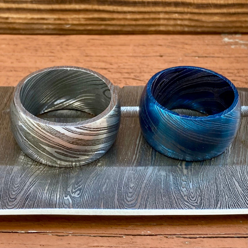 SANITY JEWELRY® Ring Damascus Steel Ring - Blue/Black - Sizes 8-16 - R215