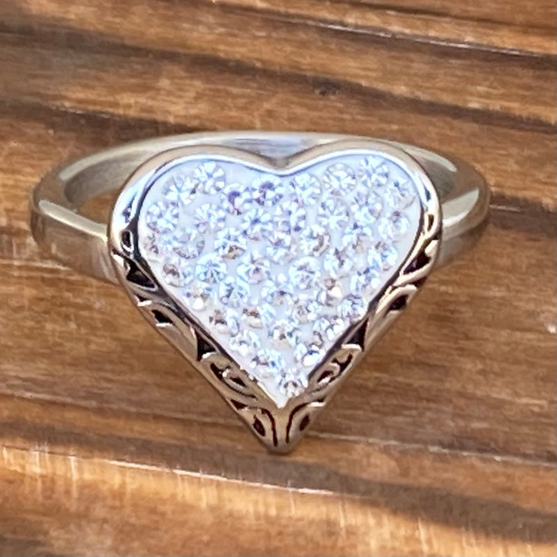 Sanity Jewelry Skull Ring 4 Crystal Heart Ring - White - Sizes 4-12 - R34