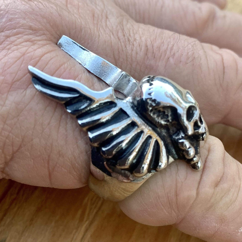 Sanity Jewelry Skull Ring 9 Skull and Angel Wings - "Gargoyle" - Sizes 9-16- SLC07 CLEARANCE