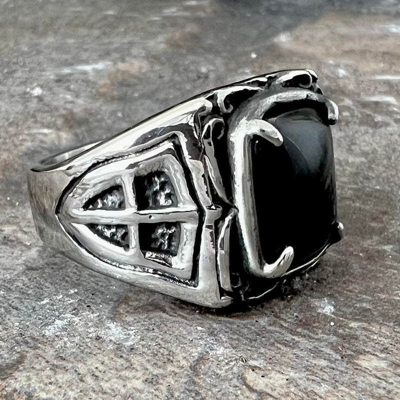 Sanity Jewelry Skull Ring "Black Stone" - Crusader - Sizes 8-16 - R106