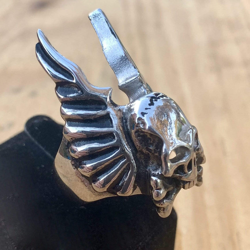 Sanity Jewelry Skull Ring Skull and Angel Wings - "Gargoyle" - Sizes 9-16- SLC07 CLEARANCE